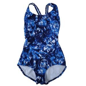 Speedo Bathing Suit Medium Women One Piece Bathing Suit Blue White Floral